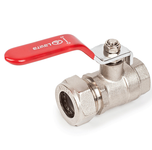 Фотография товара 'Lavita Кран шаровой для гофрированной трубы 15х1/2" ВР, рычаг, никель P*FL(C) 15*1/2" НИКЕЛЬ'